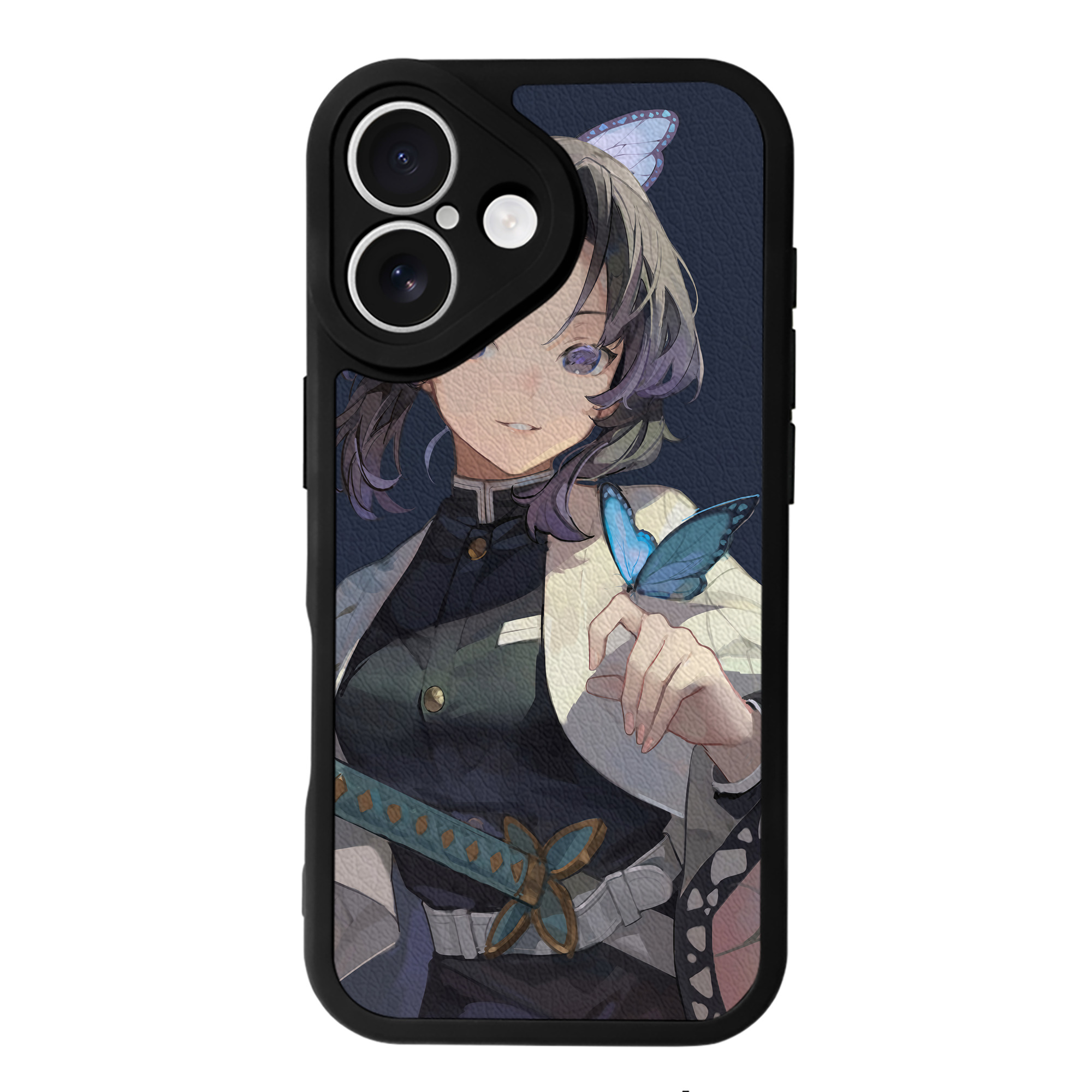 （画像用） 鬼滅の刃（きめつのやいば）蟲柱-胡蝶 しのぶ／こちょう しのぶ Kochou Shinobu 【iPhone 16シリーズ対応】シリコンスマホケース（レザー調） 材質：シリコン